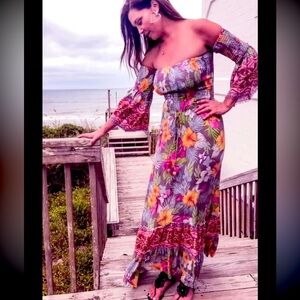 Anthropologie Z&L Europe Floral Off-Shoulder Maxi Dress Stevie Nicks